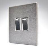 Hamilton 74CR22SS-W CFX Satin Steel 2 Gang Light Switch