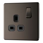 BG FBN21B Screwless Flat Plate Black Nickel Single Switched 13A Socket