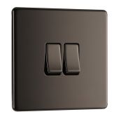 BG FBN42 Screwless Flat Plate Black Nickel Double Switch 10A 2 Way