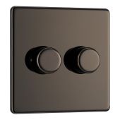 BG FBN82 Screwless Flat Plate Black Nickel Double Intelligent LED 2 Way Dimmer Switch 