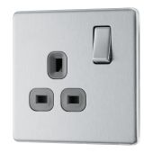 BG FBS21G Screwless Flat Plate Stainless Steel Single Switched 13A Socket