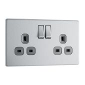 BG FBS22G Screwless Flat Plate Stainless Steel Double Switched 13A Socket
