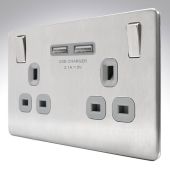 BG FBS22U3G Screwless Flat Plate Stainless Steel Double Switched 13A Socket with USB Charging - 2X USB Sockets (3.1A)