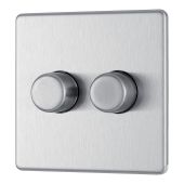BG FBS82 Screwless Flat Plate Stainless Steel Double Intelligent LED 2 Way Dimmer Switch 
