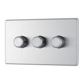 BG FBS83 Screwless Flat Plate Stainless Steel Triple Intelligent LED 2 Way Dimmer Switch 