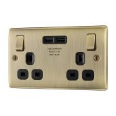 BG NAB22U3B Antique Brass Double Switched 13A Socket with USB Charging - 2X USB Sockets (3.1A)