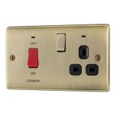 BG NAB70B Antique Brass 45A Cooker Control Unit with Switched 13A Socket with Neon