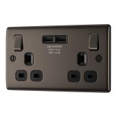 BG NBN22U3B Black Nickel Double Switched 13A Socket with USB Charging - 2X USB Sockets (3.1A)