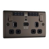 BG NBN22UWRB Black Nickel Double Switched 13A Socket with Wifi Extender + USB Charging - 1X USB Socket (2.1A)