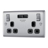 BG NBS22U3B Stainless Steel Double Switched 13A Socket with USB Charging - 2X USB Sockets (3.1A)