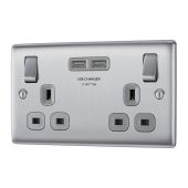 BG NBS22U3G Stainless Steel Double Switched 13A Socket with USB Charging - 2X USB Sockets (3.1A)