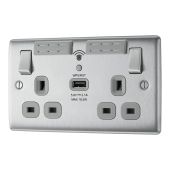 BG NBS22UWRG Stainless Steel Double Switched 13A Socket with Wifi Extender + USB Charging - 1X USB Socket (2.1A)