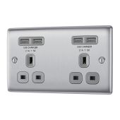 BG NBS24U44G Stainless Steel Double Unswitched 13A Socket with USB Charging - 4X USB Sockets (4.2A)