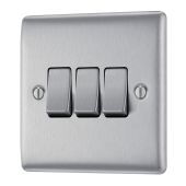 BG NBS43 Stainless Steel Triple Switch 10A 2 Way