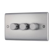 BG NBS83 Stainless Steel Triple Intelligent LED 2 Way Dimmer Switch 