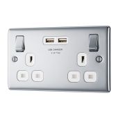 BG NPC22U3W Polished Chrome Double Switched 13A Socket with USB Charging - 2X USB Sockets (3.1A)