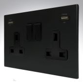 Hamilton 7MBCSS2USBBL-B CFX Matt Black 13A USB Double Socket