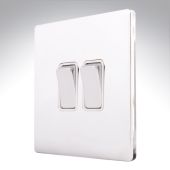 Hamilton 87CR22BC-W CFX Polished Chrome 10a Light Switch 2 Gang 2 Way