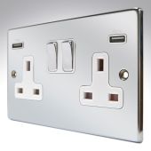 Hamilton 77SS2USBULTBC-W Polished Chrome Switched Double USB Socket 