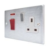 Hamilton 7645SS1SC-W Satin Chrome 45A double pole isolator and switched 13A socket with neon indicator
