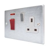 Hamilton 7645SS1SC-W Satin Chrome 45A double pole isolator and switched 13A socket with neon indicator