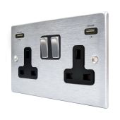 Hamilton 76SS2USBULTSC-B Satin Chrome 13A double switched socket with dual 2.4A USB-A charger