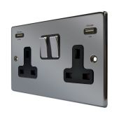 Hamilton 78SS2USBULTBK-B Black Nickel 13A double switched socket with dual 2.4A USB-A charger