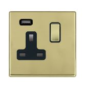 Hamilton 7G21SS1USBPB-B G2 Polished Brass 13A single switched socket with 2.4A USB charger