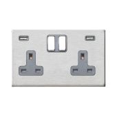 Hamilton 7G24SS2USBULTSS-QG G2 Satin Steel 13A double switched socket with dual 2.4A USB-A charger