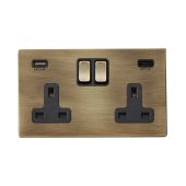 Hamilton 7G29SS2USBCAB-B G2 Antique Brass 13A double switched socket with 2.4A USB-C & USB-A charger