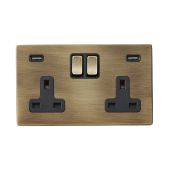 Hamilton 7G29SS2USBULTAB-B G2 Antique Brass 13A double switched socket with dual 2.4A USB-A charger