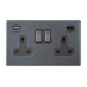 Hamilton 7G2ASS2USBCGA-QG G2 Anthra Gray 13A double switched socket with 2.4A USB-C & USB-A charger