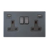 Hamilton 7G2ASS2USBULTGA-QG G2 Anthra Gray 13A double switched socket with dual 2.4A USB-A charger