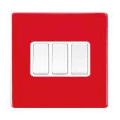 Hamilton 7RCR23WH-W CFX Gloss Red Light Switch 3 Gang 2 Way 10a