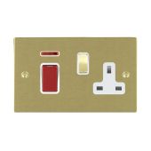 Hamilton 8245SS1SB-W Satin Brass 45A double pole isolator and switched 13A socket with neon indicator