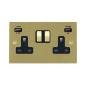 Hamilton 82SS2USBULTSB-B Satin Brass 13A double switched socket with dual 2.4A USB-A charger