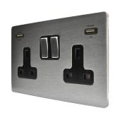 Hamilton 84CSS2USBULTSS-B CFX Satin Steel 13A double switched socket with dual 2.4A USB-A charger