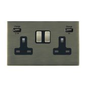 Hamilton 89CSS2USBULTAB-B CFX Antique Brass 13A double switched socket with dual 2.4A USB-A charger