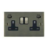 Hamilton 89SS2USBULTAB-B Antique Brass 13A double switched socket with dual 2.4A USB-A charger