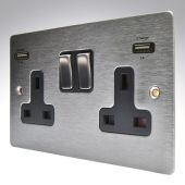 Hamilton 84SS2USBULTSS-B Stainless Steel Switched Double USB Socket 