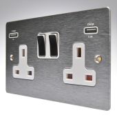 Hamilton 84SS2USBULTSS-W Stainless Steel Switched Double USB Socket 