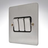 MK K14373BSSB Edge Brushed Steel Switch 3 Gang 10amp