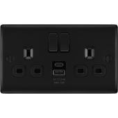 BG NFB22UAC12B Stainless Steel Double Switched 13A Socket with USB Charging - USB A+C Sockets (12W)