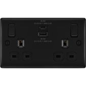 BG NFB22UAC45B Stainless Steel Double Switched 13A Socket with USB Charging - USB A+C Sockets (45W)