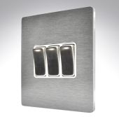 Hamilton 84CR23SS-W CFX Satin Steel 10a Light Switch 3 Gang 2 Way