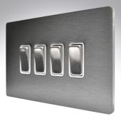 Hamilton 84CR24SS-W CFX Satin Steel 10a Light Switch 4 Gang 2 Way