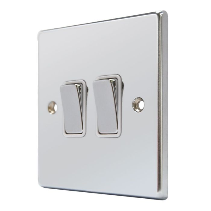 Hamilton 77R22BC-W Polished Chrome 2 Gang Light Switch