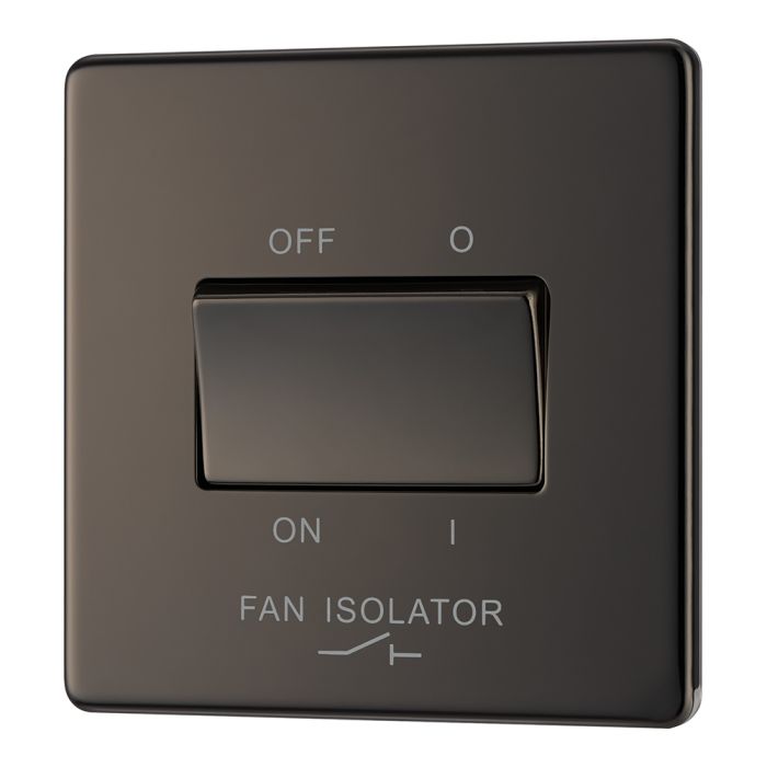 BG FBN15 Screwless Flat Plate Black Nickel Triple Pole Fan Isolator Switch 10A