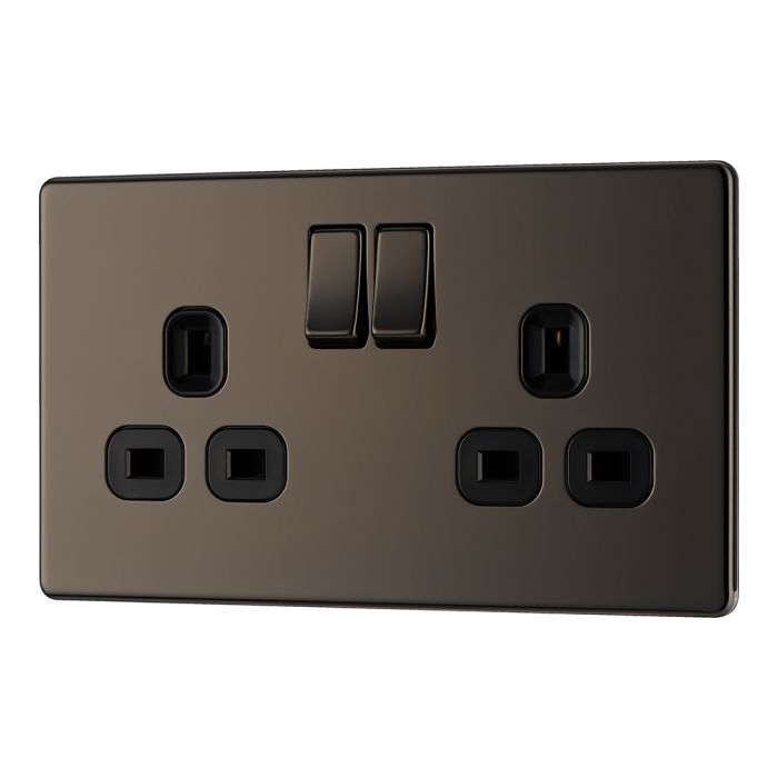 BG FBN22B Screwless Flat Plate Black Nickel Double Switched 13A Socket