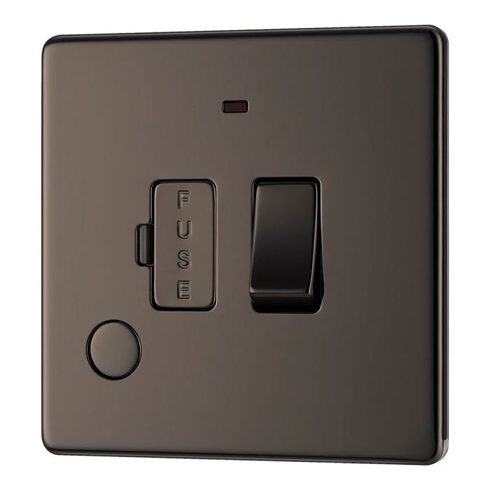 BG FBN53 Screwless Flat Plate Black Nickel Switched 13A Fused Connection Unit with Neon and Cable Outlet